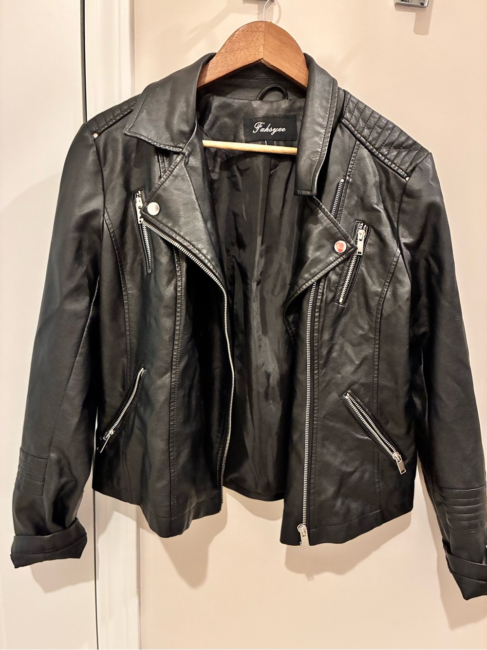 Black Faux Leather Moto Jacket - Women